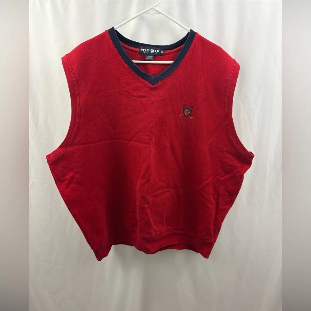 Vintage Polo Ralph Lauren Sweatshirt Vest Men XL Red Golf Logo V Neck Pullover - Picture 2 of 6
